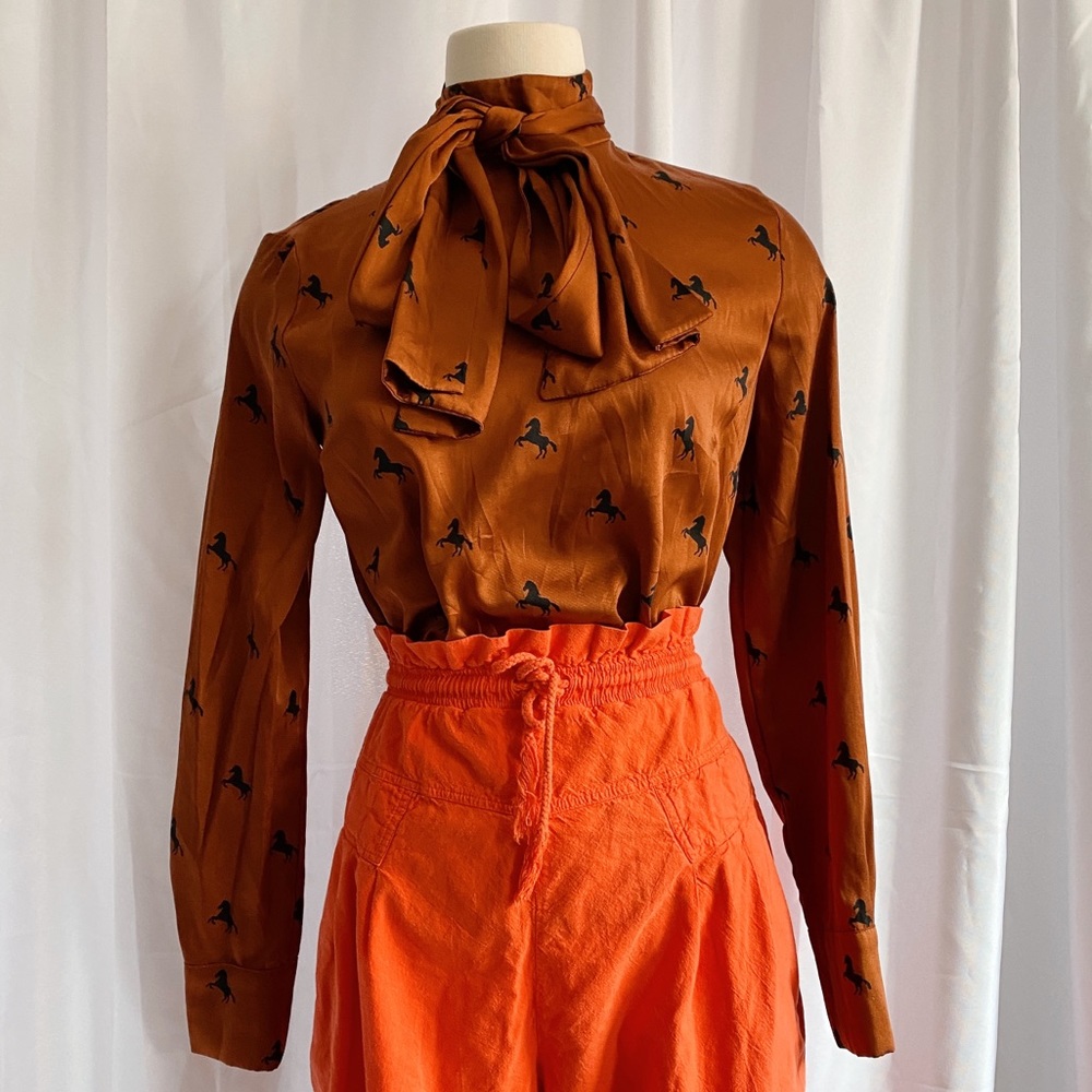 Horse print high neck blouse